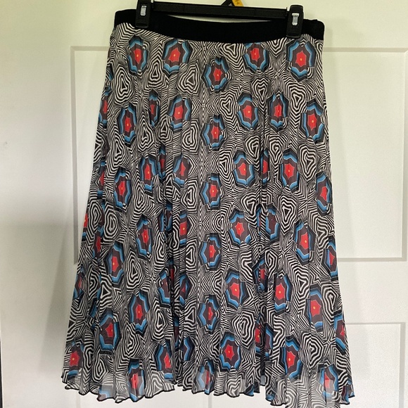 LAPIS Pleated Flare Skirt Size XL Geometric Print Lined Sheer Multi Colored - Picture 1 of 5